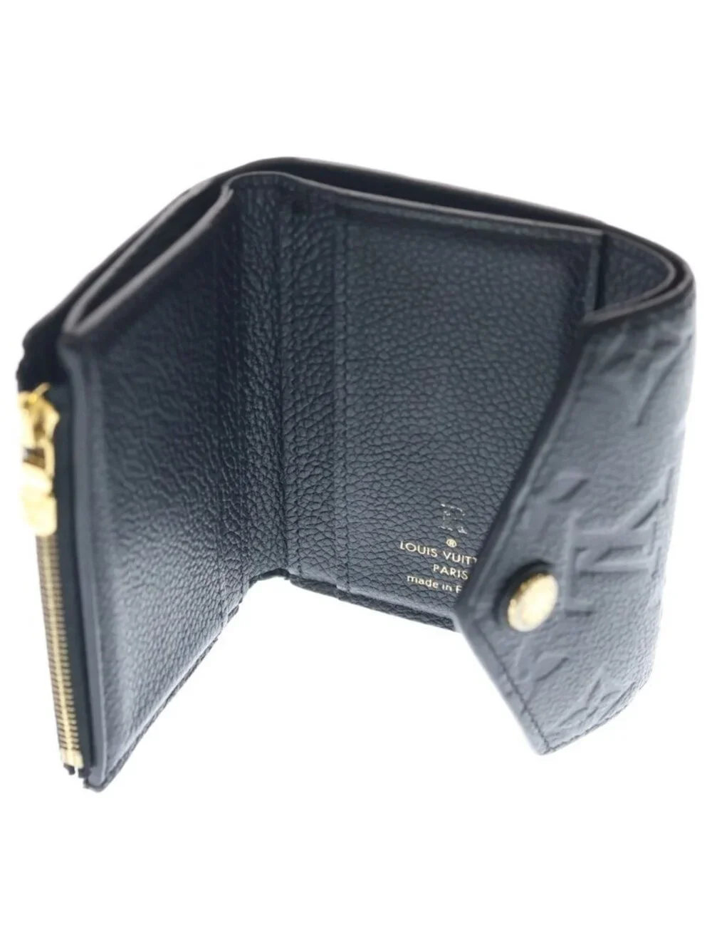 Louis Vuitton Empreinte Portefeuille Zoe Leather Wallet Trifold Gold Black